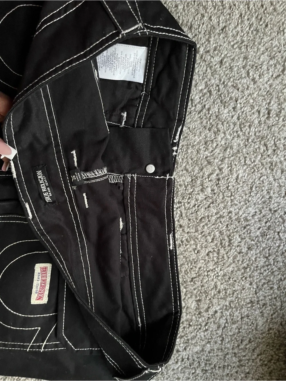 True Religion Black Cargo Pants with White Contrast Stitching